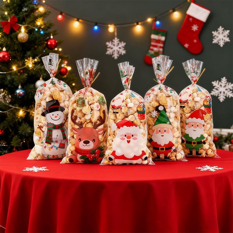 Luktastic Christmas Treat Bags, 200Pcs Christmas Candy Bags, Xmas Cellophane Treat Bags with Twist Ties, Xmas Cellophane Gift Bag Cookie Bags Goodie Bag for Winter Xmas Holiday Party Favors Supplies - Image 3